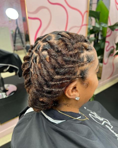 Cute ☺️ loc style ✨ book appointment now www.NappStar.com #locs #locstylesforwomen | Instagram 2 Braid Loc Style, Braided Loc Ponytail, Loc Fishtail Styles, Professional Loc Styles, Barrel Twist Ponytail Locs, Barrel Ponytail Locs, Future Dreads, Loc Barrel Twist Ponytail, Barrel Updo Locs