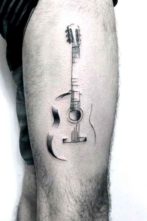 Tattoos For Dad Memorial, Guitar Tattoo Design, Petit Tattoo, Guitar Tattoo, Music Tattoo Designs, Music Tattoo, Line Art Tattoos, Music Tattoos, Subtle Tattoos