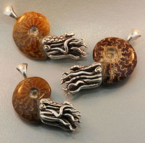 Swimming in from stage right  are three of Alisha’s new and fabulous, Fossilized Ammonite Nautilus Necklaces. The creation process for this design has been long and fraught with challenges but the ...