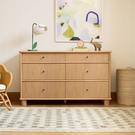 Elora 6-Drawer Dresser (56") Ikea Björksnäs Dresser Nursery, Light Wood Dresser Nursery, Girls Room Dresser, Children Dresser, Kid Dresser, West Elm Dresser, Modern Kids Room Design, Classic Bedroom Furniture, Kids Dresser