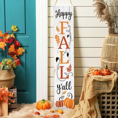 PRICES MAY VARY. Quality Craftsmanship and Materials: the fall porch sign is crafted with the quality wood, ensuring durability and natural beauty; Its wood details come assembled from planks, about 42 inches in height Nice Design and Decorative Attraction: the vertical porch sign boasts an attention grabbing design with the display of the word "Happy FALL y'all"; Further accentuated by additional designs such as Maple leaves and pumpkin pattern, typically in color of orange and brown, this sign Thanksgiving Door Signs Front Porches, Autumn Signs Wooden, Fall Door Signs Front Porches, Fall Signs Wooden, Holiday Porch Signs, Fall Porch Signs, Thanksgiving Door Sign, Thanksgiving Porch, Porch Fall Decor