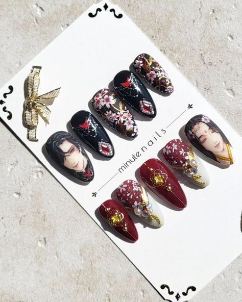 Mxtx Nails, Tgcf Nail Art, Hua Cheng Nails, Tgcf Nails, Kawaii Nail Art, Nail Art Photos, Anime Nails, Beauty Nails Design, Nail Art Designs Diy