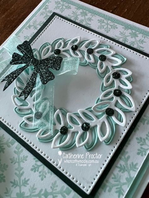 Stampin' Up! Country Wreath Christmas Card - What Cathy Made Cottage Wreaths Stampinup Cards, 100 Birthday, 100th Birthday Card, Cottage Wreath, Country Wreaths, Homemade Christmas Cards, Stampin Up Christmas Cards, 2023 Christmas, Stampin Up Christmas