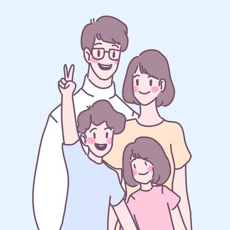 4 Family Drawing, Family Dp, Family Illustration Art Aesthetic, Family Illustration Simple, Family Animation, Family Poster Drawing, Family Of 4 Drawing, Familia Aesthetic, Family Drawing Illustration