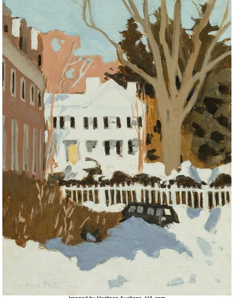 Artwork by Fairfield Porter, Oreton Clark House, Amherst College, Made of Oil on Masonite Snowy Paintings, Fairfield Porter Painting, Carlton Alfred Smith Paintings, Sanford Robinson Gifford Paintings, House In Field Painting, House By The Railroad Edward Hopper, Fairfield Porter Landscapes, Fairfield Porter, Amherst College