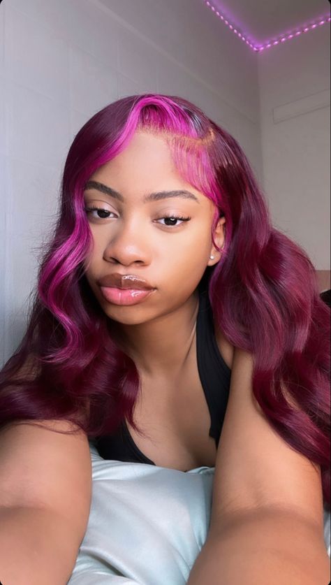 Side Shaved Hair, Inner Wave, Purple Red Hair, Red Hair Hairstyles, Hairstyles For Black Ladies, Side Shaved, Waves Hairstyle, Frontal Wig Hairstyles, Quick Weave Hairstyles