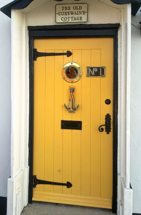 Yellow Front Doors, Porthole Window, Yellow Door, Yellow Doors, Nautical Home, Unique Doors, Beautiful Doors, Screen Door, Door Knockers