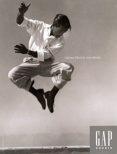 "Who Wore Khakis" Gap campaign, Sammy Davis Jr., 1993. Sammy Davis Jr, Tap Dancer, Shall We Dance, Fred Astaire, Dean Martin, Tap Dance, Poses References, Dynamic Poses, Lets Dance