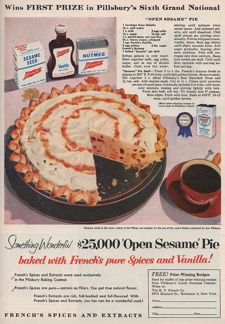 RECIPE: $ 25,000 winner of the 1955 Pillsbury 1955 Bake off Date Cream, Old Time Recipes, Open Sesame, Recipes Vintage, Vintage Dessert, Retro Food, Handwritten Recipes, Vintage Cooking, Magazine Recipes