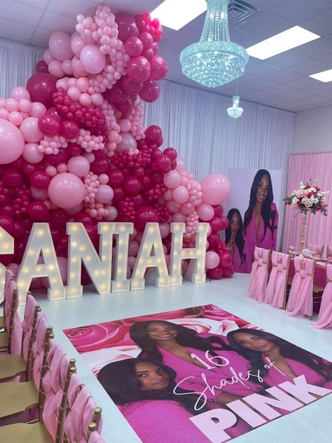 Sweet 16 Bday Outfits, 16 Birthday Parties, Birthday Hall Decorations, Big Sweet 16 Party Ideas, 16 Th Birthday Cake Sweet Sixteen, Sweet 16 Party Theme Ideas, Pink Sweet 16 Ideas, Pink Sweet 16 Party Ideas, Pretty In Pink Birthday Party Sweet 16