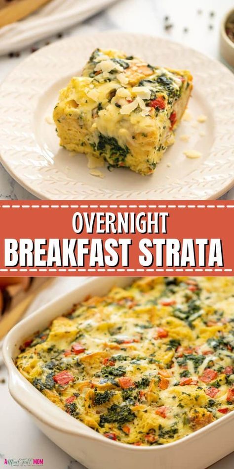 Quiche Ideas Breakfast Recipes, Breakfast Strata Recipes Overnight, Overnight Breakfast Strata, Easter Egg Bake Casserole, Strata Recipes Breakfast Overnight, Overnight Quiche, Egg Casseroles For Brunch, Vegetable Strata Recipes, Christmas Morning Strata