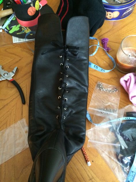 DIY LEATHER BOOTS made to fit on larger calves! Grommets and a little elbow grease! Alterations! Bigger Calves, Big Calves, Clothing Tips, Leather Knee High Boots, Clothing Diy, Knee High Leather Boots, Leather Diy, Grease, Diy Fashion