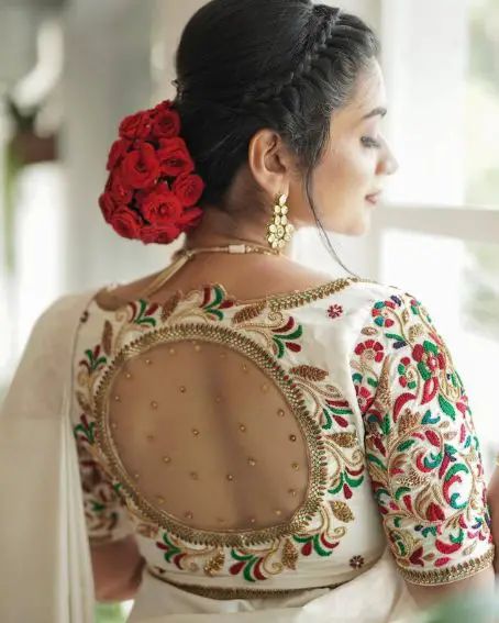 15 Different Embroidery Blouse Designs for Back Neck Blouses Blouse Designs For Back, White Blouse Designs, Blue Blouse Designs, Latest Blouse Designs, Blouse Designs High Neck, Latest Bridal Blouse Designs, Traditional Blouse Designs, Cutwork Blouse Designs, Blouse Back Neck Designs