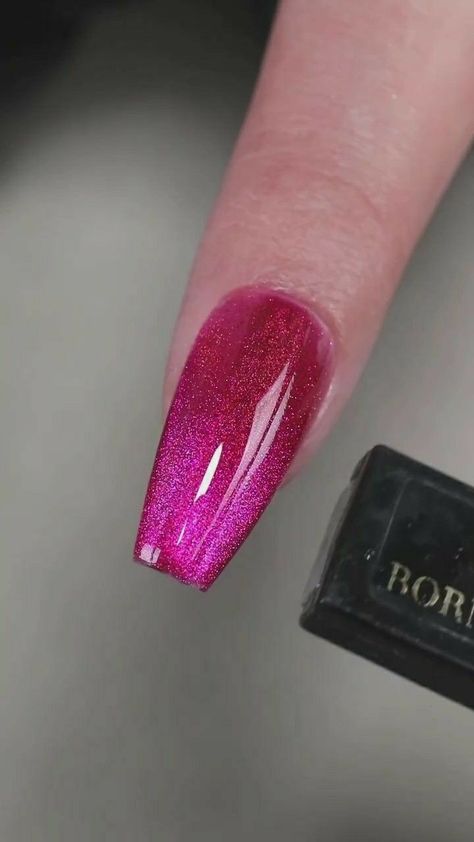 Pink Tiger Eye Nails, Hot Pink Cat Eye Nails, Sns Ideas, Pink Cat Eye Nails, Red Sparkle Nails, Long Acrylic Nail Designs, Hot Pink Nails, Pretty Cat, Eye Nails