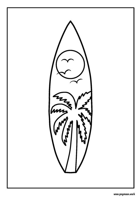 Coastal Coloring Pages, Surfboard Coloring Pages, Surf Bored Drawing, Surf Board Coloring Pages, Beachy Coloring Pages, Surf Board Drawing Simple, Surfboard Art Drawing, Ocean Theme Drawings, Beach Coloring Pages Free Printable