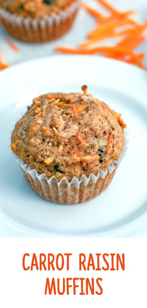 Carrot Raisin Muffins -- These Carrot Raisin Muffins make the perfect grab-and-go breakfast that is both healthy and delicious! | wearenotmartha.com #muffins #carrots #healthymuffins #breakfast Carrot And Raisin Muffins, Carrot Raisin Muffins Moist, Oatmeal Raisin Muffins Healthy, Carrot Raisin Muffins Healthy, Healthy Muffins Carrot, Simple Carrot Muffins, Carrot Apple Raisin Muffins, Carrot Bran Muffins, Carrot Cake Muffins Recipe