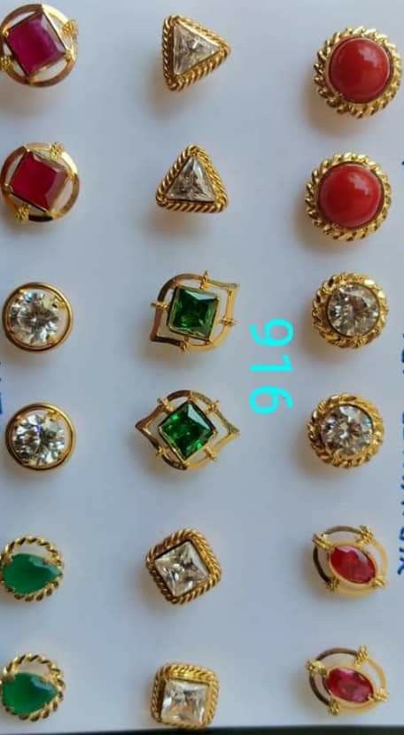 Single Stone Studs Gold, Stone Studs Earrings Gold Indian, Single Stone Studs Earrings Gold India, Pagadam Ear Studs, Kempu Earrings Gold, Single Stone Earrings Gold, Coral Studs In Gold, Single Stone Studs, Gold Tops Earrings