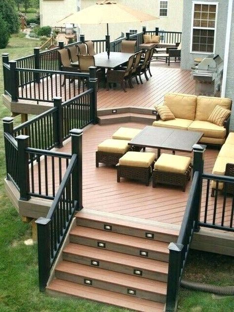 Design Per Patio, Multi Level Deck, Backyard Patio Deck, Porch Design Ideas, Patio Deck Designs, Deck Designs Backyard, Pergola Design, Deck With Pergola, Decks Backyard