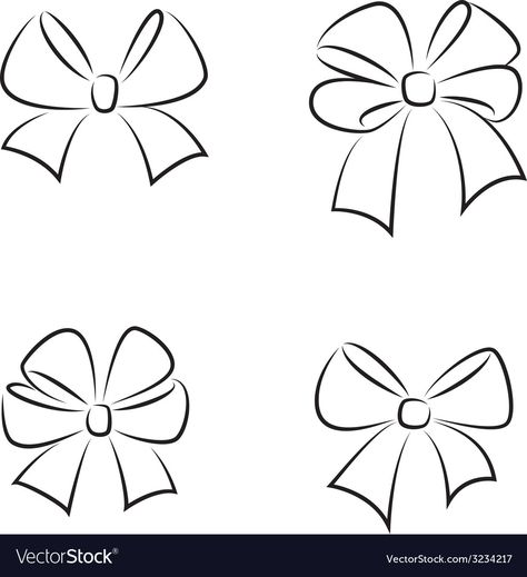 Gift Bow Drawing, How To Draw A Bow, Bow Doodle, Bow Sketch, Bow Illustration, Tie Drawing, Bow Drawing, Bow Designs, Bow Vector