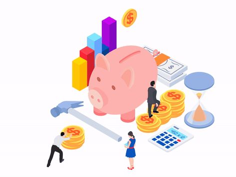 Cute Piggy Banks Aesthetic, Piggy Bank Illustration, Gradient Aesthetic, Isometric Illustration, Cute Piggies, Isometric Design, Animation Videos, Motion Design Animation, Design Animation