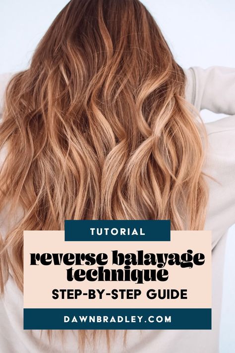 It can be overwhelming trying to figure out reverse balayage when you’re just starting out. I am sharing my secret formula to perfecting reverse balayage lowlights. Head to the blog to learn how to create stunning results, save your clients time and money. This tutorial is going to help you with your reverse balayage technique and get rid of overthinking. Head to the blog to learn more | reverse balayage technique | balayage blonde to brunette | reverse balayage tutorial #hairtutorial #balayage Reverse Balayage Technique, Balayage Tutorial Step By Step, Balayage Tutorial, Balayage Lowlights, Blonde To Brunette, Diy Balayage, Reverse Balayage, Highlighted Hair, Balayage Technique