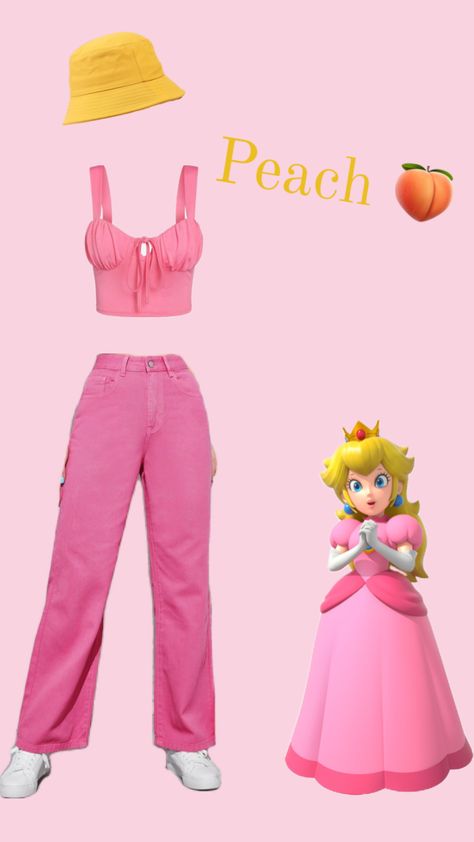 #peach Princess Peach Outfit Inspired, Toad Inspired Outfits, Princess Peach Disneybound, Princess Peach Outfit Ideas, Super Mario Outfit Ideas, Mario Inspired Outfits, Princess Peach Inspired Outfit, Princess Peach Outfits, Mario Characters Costumes