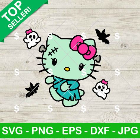 Hello Kitty Frankenstein SVG Jigsaw Pumpkin, Hello Kitty Frankenstein, Zombie Hello Kitty, Frankenstein Svg, Horror Movie Svg, Bow Svg, Halloween Horror Movies, Coquette Bow, Svg Halloween