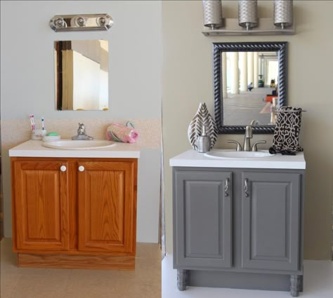 Before & After with the help of Metallic Paints by Modern Masters | Diva of DIY Bad Inspiration, Bathroom Update, Diy Remodel, Grey Bathrooms, Bathroom Renos, Bath Remodel, Bathroom Supplies, Painting Bathroom, Accessories Collection