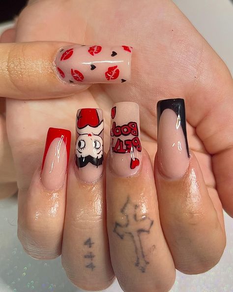 💋Boop Oop A Doop💋 #nails #nailart #nailartist #nailtech #slcnails #slcnailtech #utahnails #utahnailtech #801nails #homebasednailtech #bettyboop #bettyboopnails #cartooncharacternails #nailsofinstagram #explore #luxapolish #acrylicnails Short Betty Boop Nails, Betty Boop Christmas Nails, Betty Boop Nails Designs, Betty Boop Nails, Nails Nailart, Nail Artist, Betty Boop, Nail Tech, Christmas Nails