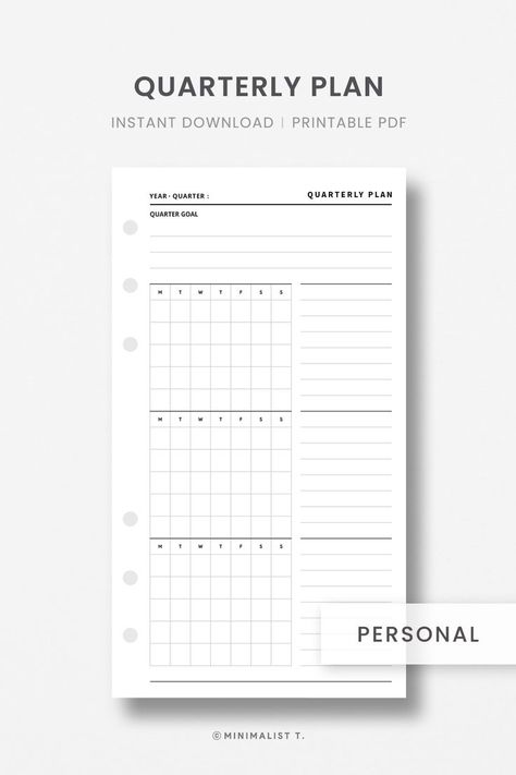 Personal Inserts : Quarterly Planner Printable, 90 Day Planner, 3 Month, Quarterly Planning, Quarterly Goal, Goal Planner, Business Planner Quarterly Planning, Quarterly Planner, Planner Business, Goal Planner, Day Planner, Business Planner, Goals Planner, Day Planners, Printable Planner