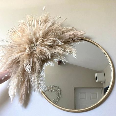 Pampas Grass Clouds and Arches – Norfolk Pampas Pampas’s Grass Wall Decor, Pampas Grass Decor Mirror, Pampas Grass Around Mirror, Pampas Grass Office Decor, Pampas Grass Salon Decor, Halloween Pampas Decor, Pampas Grass Mirror Diy, Flowers Around Mirror On Wall, Sage Green Beauty Salon