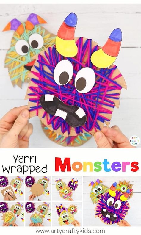 Yarn Monsters, Monster Faces, Monster Craft, Monster Crafts, Spring Crafts For Kids, Art Activities For Kids, Crafts For Kids To Make, Camping Crafts, Craft For Kids