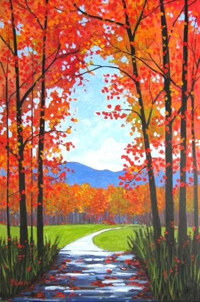 Autumn Path Original 24" x 36" x 0.75" painting Golden, Liquitex, and Chroma acrylics on gallery wrapped canvas Landscape Painting Ideas For Beginners, Easy Landscape Painting Ideas, Easy Painting Ideas For Beginners, Easy Landscape Painting, Easy Landscape, Easy Landscape Paintings, Landscape Painting Ideas, Fall Canvas Painting, Sunrise Painting