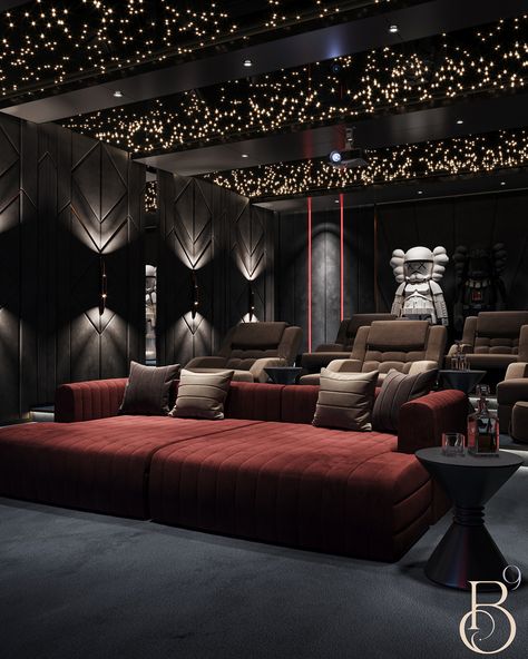 LUXURIOUS CINEMA ROOM DESIGN FROM BASE9 STUDIO! on Behance Cinema Room Ideas, Cinema Room Design, Home Theatre Ideas, Movie Theater Room, Theater Room Ideas, Movie Rooms, Home Theater Room Design, Home Theater Ideas, Theatre Ideas