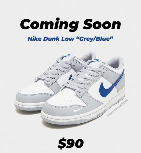 Coming soon Nike Dunk Low Gray, Cool Nike Shoes, Pretty Sneakers, Trendy Shoes Sneakers, Nike Shoes Girls, Nike Fashion Shoes, Blue Jordans, Preppy Shoes, Neutral Shoes