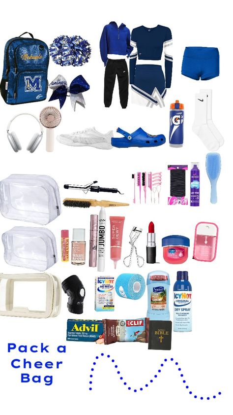 Cheer Bag Packing #Cheer #cheeroutfit #cheerbag #gameday What To Pack In My Cheer Bag, What To Keep In Your Cheer Backpack, Cheerleading Bag Essentials, What To Pack In Cheer Bag, Cheer Comp Packing List, What’s In My Cheer Bag, Cheer Packing List, Cheer Camp Packing List, What To Put In Your Cheer Bag