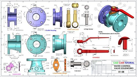 Design of Water Control Valve in Solidworks | Exploded View Solidworks Projects Assembly, Catia Assembly Drawings, Solidworks Drawings Assembly, Assembly Drawing Mechanical, Solidworks Projects, Solidworks Drawings, Mechanics Drawing, Autocad Isometric Drawing, Cad Cam Design