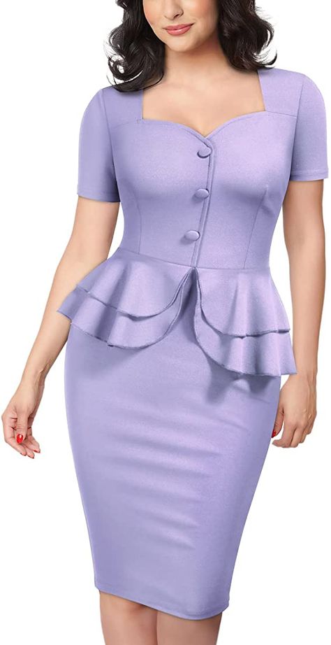 AISIZE Women's 1940s Vintage Square Peplum Bodycon Cocktail Dress XX-Large Dark Green at Amazon Women’s Clothing store Elegant Midi Dress, Bodycon Cocktail Dress, Elegant Midi Dresses, Work Dresses For Women, Dresses Formal Elegant, Semi Formal Dress, Semi Formal Dresses, Womens Cocktail Dresses, Wedding Formal