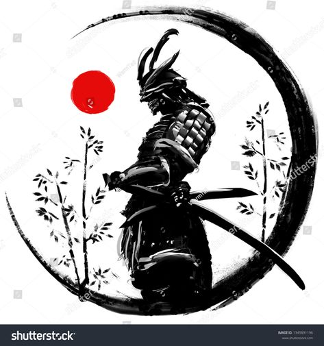 Illustration Japanese Warrior Ink Circle Red Stock Illustration 1345891196 Tato Geisha, Japanese Warrior Tattoo, Samurai Warrior Tattoo, Guerriero Samurai, Bilik Permainan, Samurai Tattoo Design, Samurai Wallpaper, Muster Tattoos, Samurai Artwork