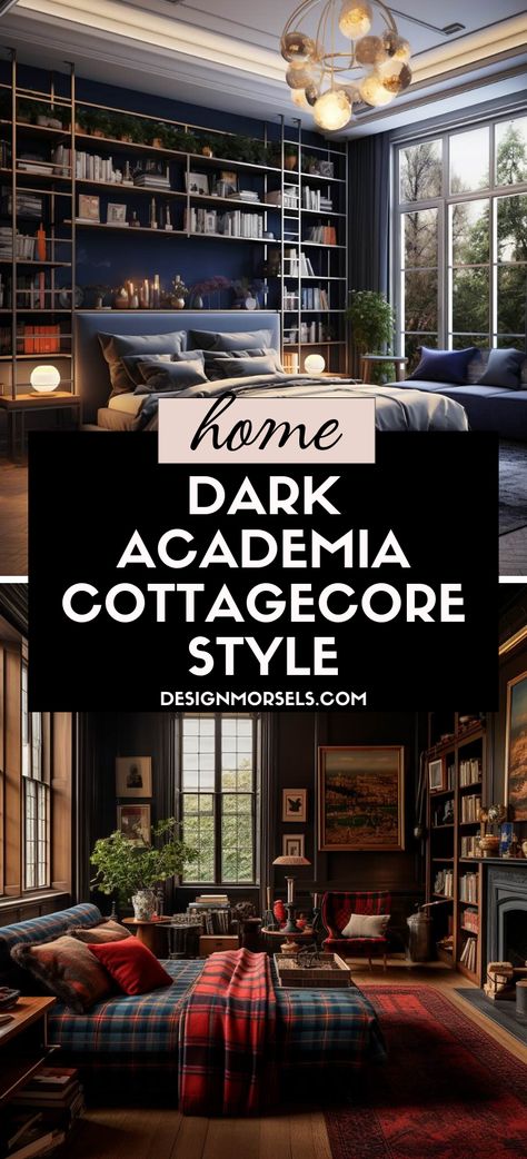 Here's a very unique home decorating style - dark academia cottagecore style! I break every design project into four steps. I’m going to share the process I used for my bedroom so that you can apply these steps to your own projects. But first, here’s a few inspirational images. Dark Cottagecore House Bedroom, Dark Academia Furniture Diy, Moody Cottage Core Living Room, Dark Academia Flooring, Cottagecore Dark Academia Bedroom, Art Deco Dark Academia, Dark Academia Family Room, Coastal Dark Academia, Dark Academia Cottagecore Bedroom