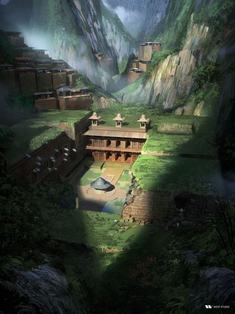 Hidden Village, Hidden Temple, Bg Design, Hokkaido Japan, Heroic Fantasy, Landscape Concept, Fantasy City, Fantasy Setting, Fantasy Places