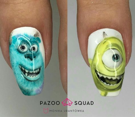 Monster Inc Nails, Cartoon Art Painting, Monster Inc, Nail Art Disney, Nail Art Stickers Decals, Mike Wazowski, Disney Nails, Monsters Inc, Art Stickers