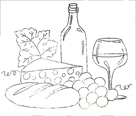 bodegon Cheese Drawing, Wine Painting, Surreal Artwork, Food Illustration Art, Painted Hats, Simple Line Drawings, Art Hobbies, Ceramics Projects, Dog Paintings