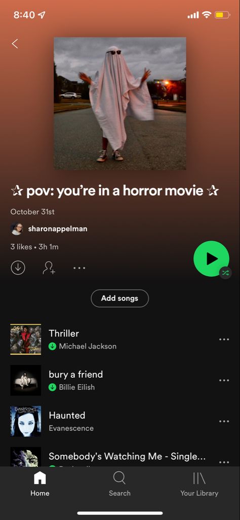 Horror Songs Playlist, Horror Playlist Cover, Halloween Playlist Names, Halloween Spotify Cover, Halloween Playlist Cover, Halloween Spotify Playlist, Pov Playlists, Playlist Themes, October Songs