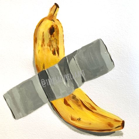 It was with thoughtful consideration that Italian artist Maurizio Cattelan created this masterpiece, which consists of a fresh banana taped to a wall with a piece of duct tape. Two editions of the piece sold for $120,000 USD. While the original was widely acclaimed, I prefer this replica which doesn’t smell bad after a few days. 🤗 Banana Painting, Maurizio Cattelan, Italian Artist, Duct Tape, Garden Trowel, Acrylic Paintings, Garden Tools, Acrylic Painting, Art Pieces