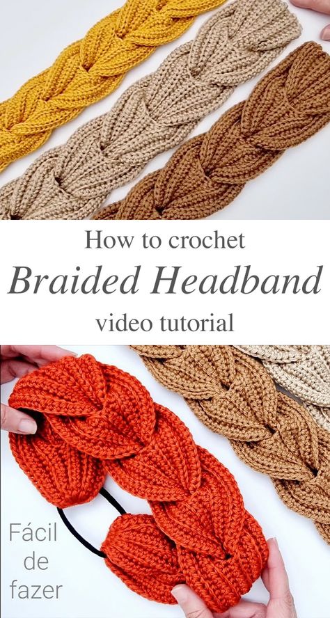 Crochet Braided Headband Tutorial - CrochetBeja Making A Headband, How To Crochet Around A Headband, Hair Tie Crochet Pattern, Crochet Over Crochet, Crochet Tie Headband Pattern Free, Braided Headband Crochet, Crochet Knot Headband, Crochet Hair Band Pattern, Macrame Headband Tutorial Free Pattern