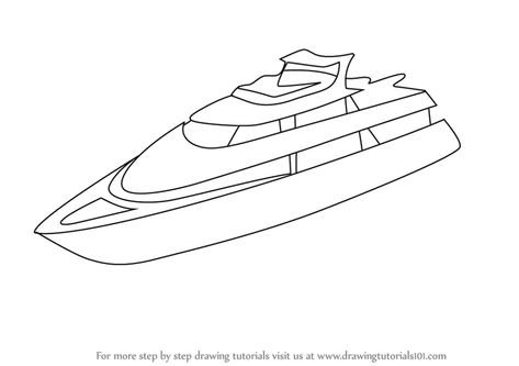 Step by Step How to Draw a Yacht : DrawingTutorials101.com Sailboat Drawing, Simple Boat, Best Yachts, Boat Drawing, Drawing Lessons For Kids, Ship Drawing, Easy Drawings For Kids, A Yacht, Drawing Tutorial Easy