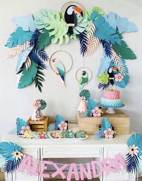 Rio Birthday Parties, Bird Theme Parties, Rio Party, Baby Birthday Party Theme, Theme Carnaval, Bird Birthday Parties, Birthday Theme Decoration, Jungle Theme Birthday, Twins Birthday