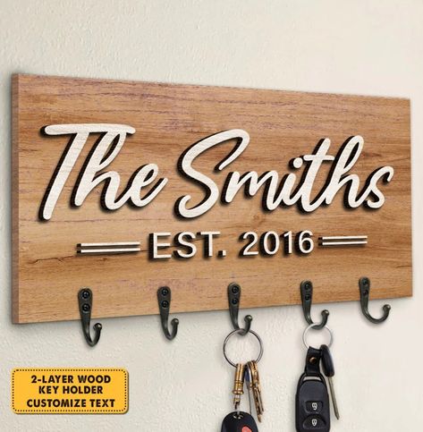 Limited offer! This awesome Personalized key holder for $43.99.. https://swflcrafters.etsy.com/listing/1377506016/personalized-key-holder Our Family - Personalized Key Hanger, Key Holder, 2-Layer Wood Key Hanger - Gift For Couple, Husband Wife, Anniversary, Engagement, Wedding, Marriage Gift Personalized key hangers, key holders make a great housewarming gift or newlywed gift. This Key Hanger is a perfect place to keep all of your items. Great for entryway space organizing and wall decorati... Wood Key Hanger, Keychain Wall, Personalized Key Holder, Key Hangers, Marriage Gift, Baby Picture Frames, Military Decor, Wall Holder, Lost Keys