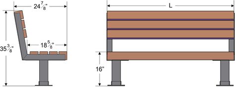 Bench Drawing, Garden Bench Plans, Urban Furniture Design, Bench Dimensions, Roof Garden Design, Planter Bench, Bench Design, Bench With Back, Memorial Benches